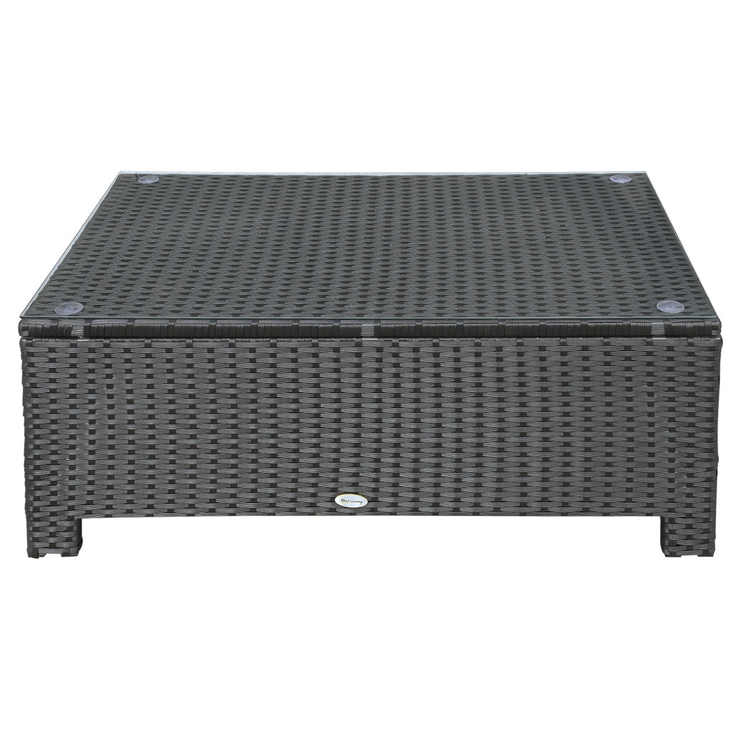 Ousunny Tavolino da Esterni in Rattan PE con Piano in Vetro Temperato. 85x50x39cm. Nero