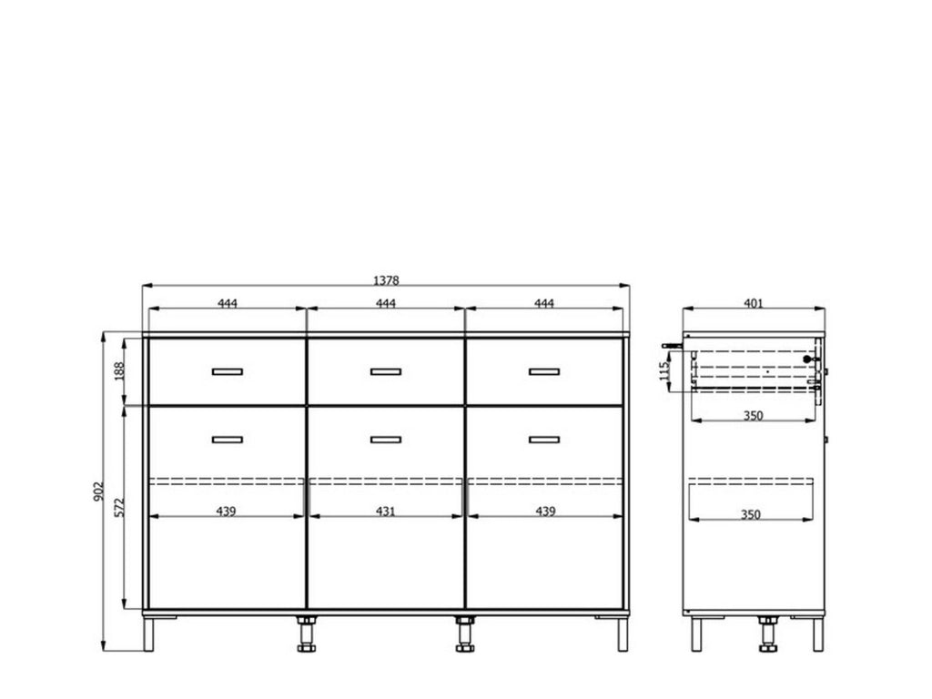 Madia Quassolo, Credenza 3 Cassetti, 138x40x90h cm Marrone Rovere