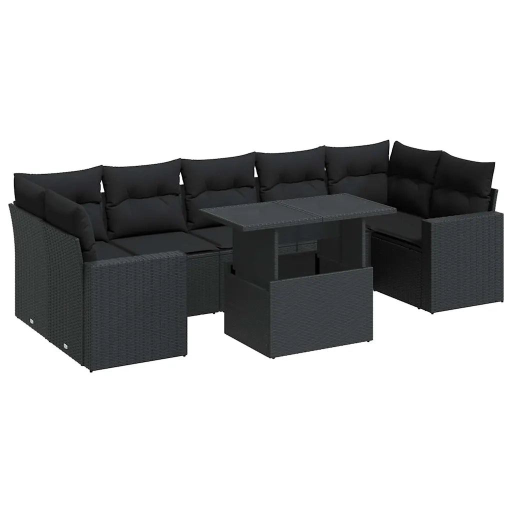 Set Divani da Giardino con Cuscini 8 pz Nero in Polyrattan 3326276