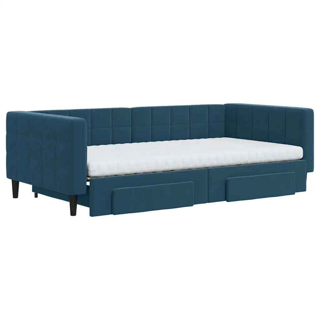 Divano Letto Estraibile con Cassetti Blu 100x200 cm in Velluto