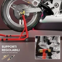 Cavalletto per Moto con Capacità di 544 kg, Forcelle Regolabili a U e L, Rotelle e Cuscinetti Antiscivolo, Rosso