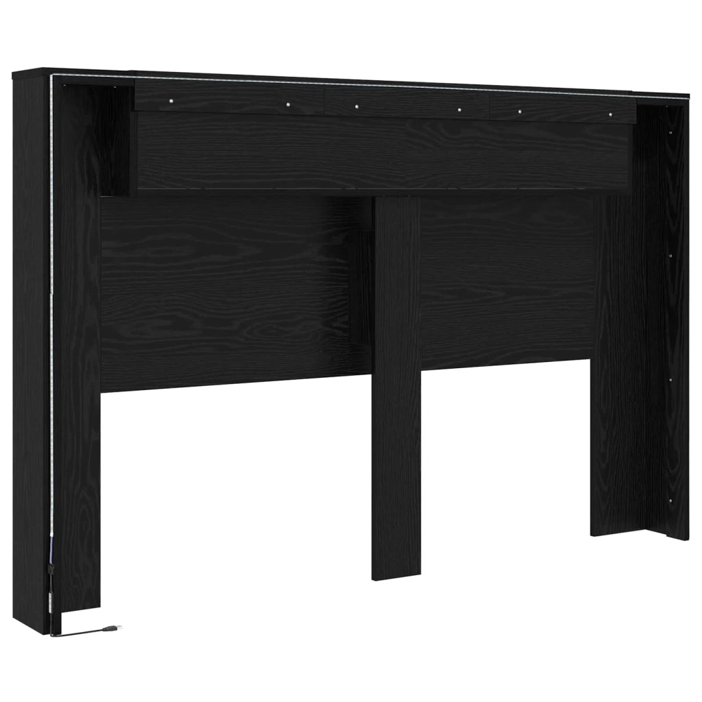 Testata con Mobile e LED Rovere Nero 160 x 16,5 x 103,5 cm