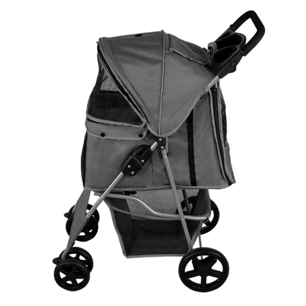 Passeggino per animali domestici Trasportino pieghevole Trolley da viaggio per gatti e cani Copertura anti-pioggia – Grigio