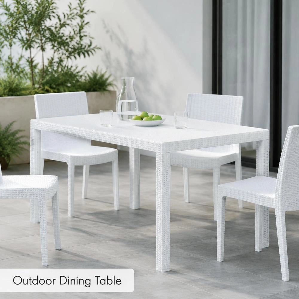 Garden Table, White, 150x90x72 Cm, Plastic, Rattan Look