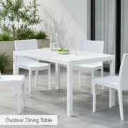 Garden Table, White, 150x90x72 Cm, Plastic, Rattan Look