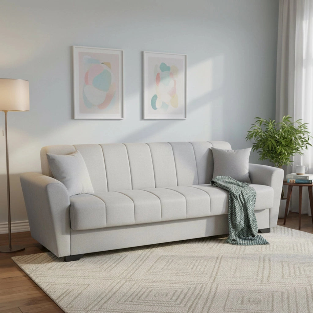 Ribera, Divano Letto 3 Posti Contenitore, 225x83 cm Grigio Chiaro