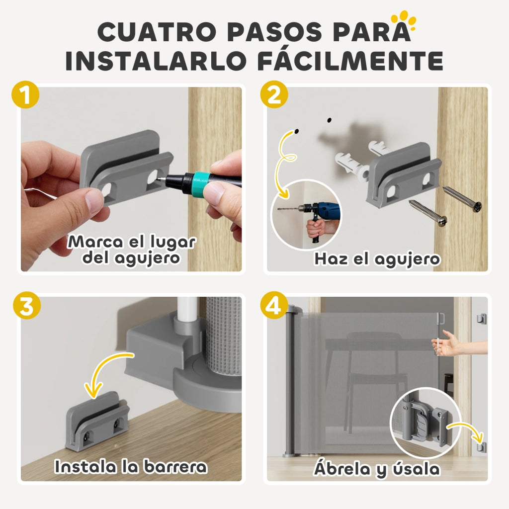 Barriera di Sicurezza per Cani Retrattile ¨C zephmum ¨C Grigio 142x10x87 cm