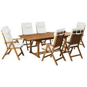 Set da pranzo da giardino in legno di acacia con cuscini bianco sporco 6 sedie pieghevoli regolabili stile country per esterni