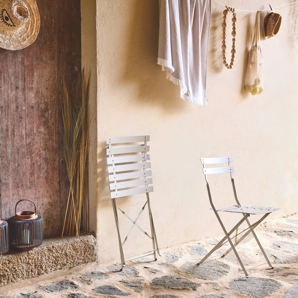 Set 2 sedie da giardino bistrot pieghevole in metallo, beige