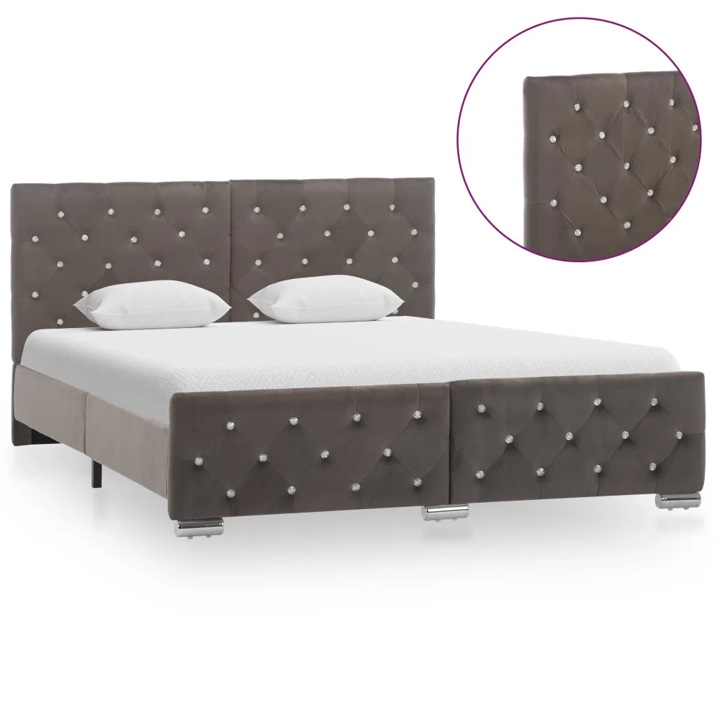 Letto matrimoniale | Letto per adulti | Giroletto Grigio in Velluto 140x200 cm