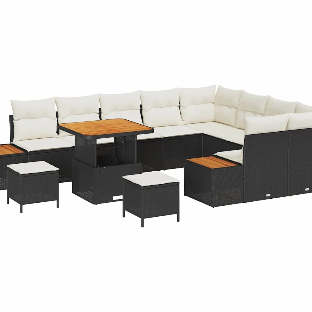 Set Divano da Giardino con cuscino 12 pcs Nero Poly Rattan