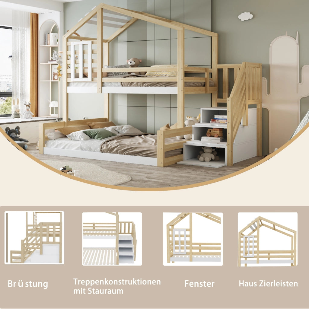 Letto a castello con finestra in pino 90x200 cm