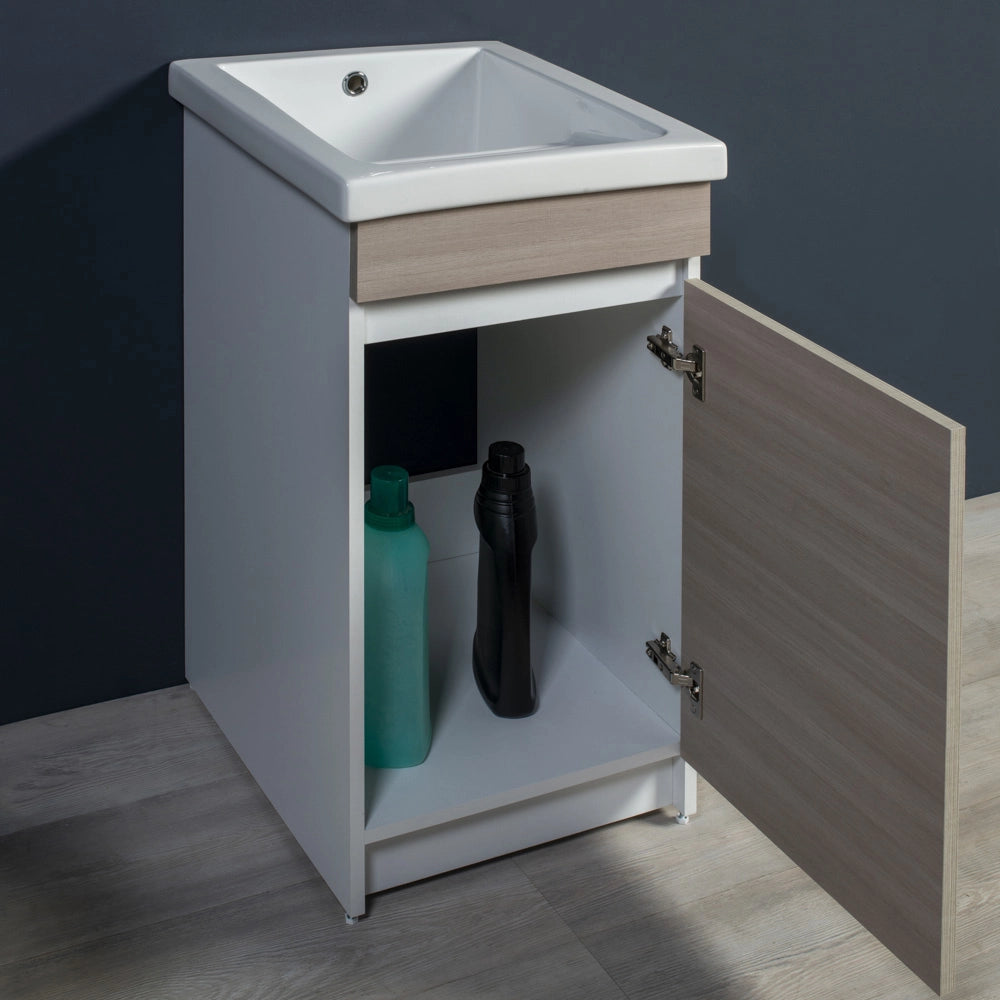 Mobile Lavatoio in Ceramica 1 Anta e Strofinatoio Integrato 45x50x86A cm Grigio Cemento