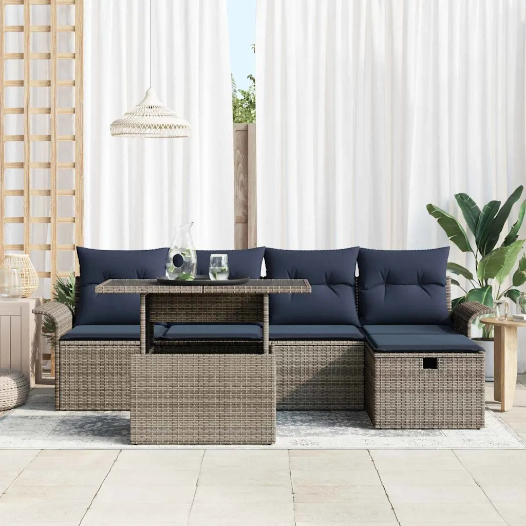 Set Divano da Giardino con cuscino 6 pcs Grigio Poly Rattan