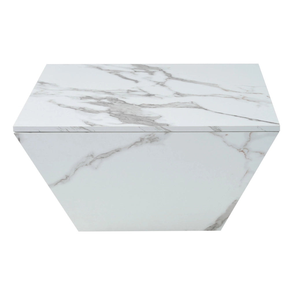 Tavolino da caff猫 70x70x37 cm; design trapezoidale con 2 cassetti; MDF bianco