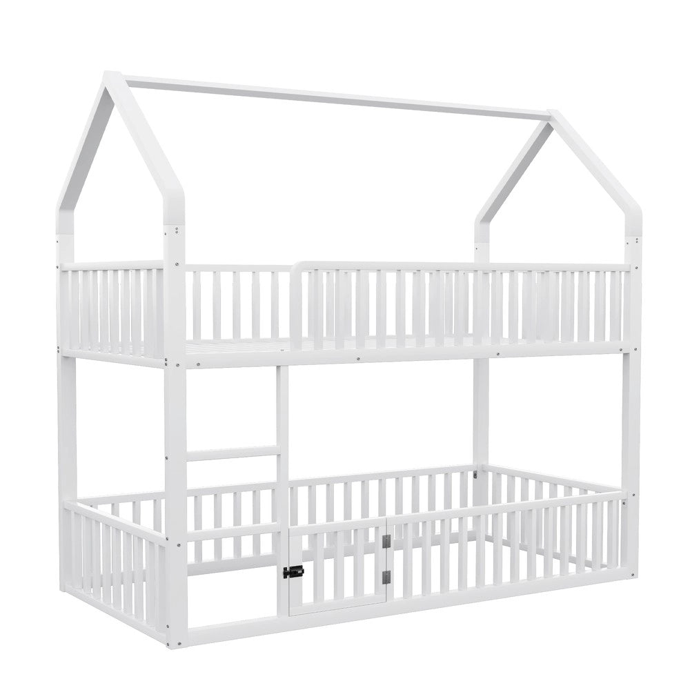 Letto a Castello per Bambini con Scala e Porta ¨C MINIMAL ¨C Metallo Bianco 90x200