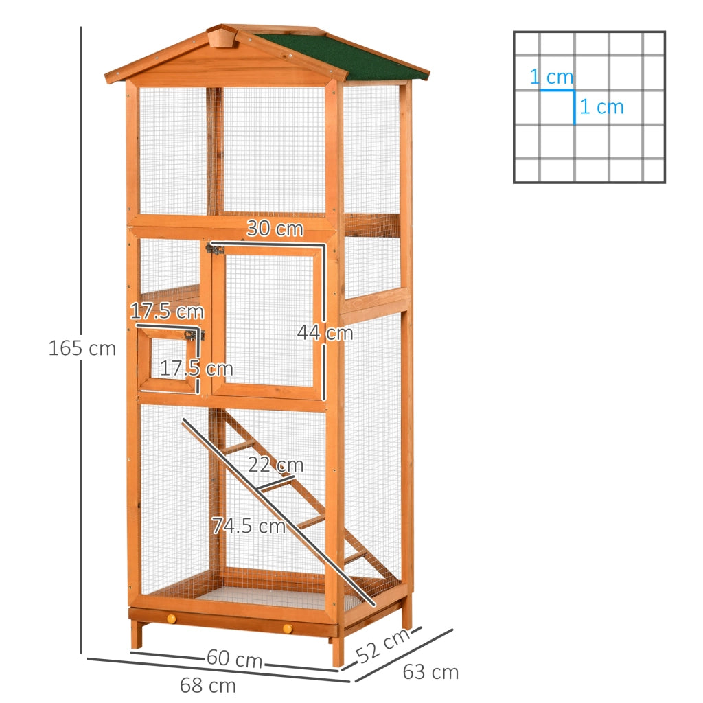 Gabbia per Uccelli Alta 165cm in Legno da Esterno con 2 Porte e Vassoio Estraibile, Arancione