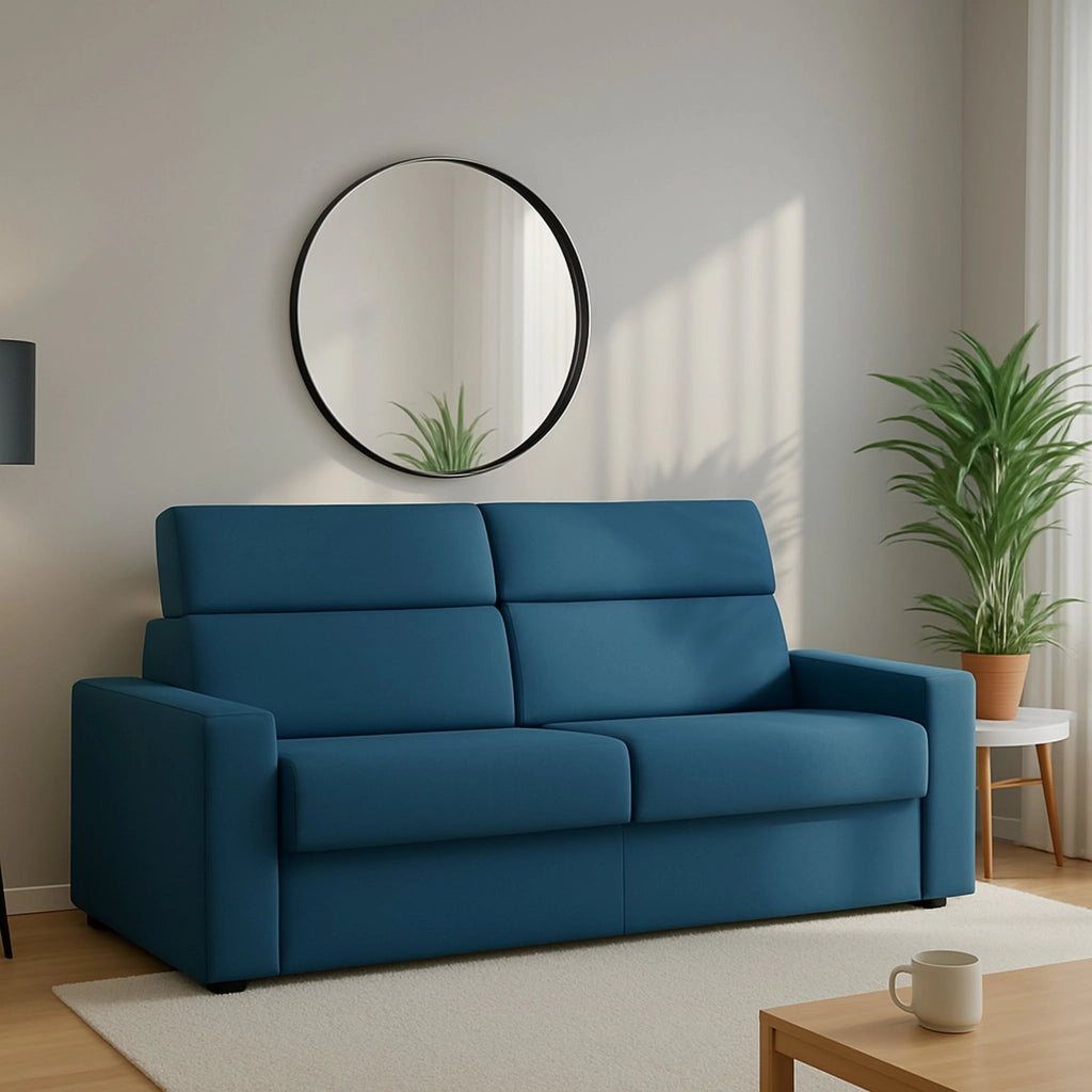 Sonico, Divano Letto 2 Posti Sfoderabile Made in Italy, 200x95 cm blu