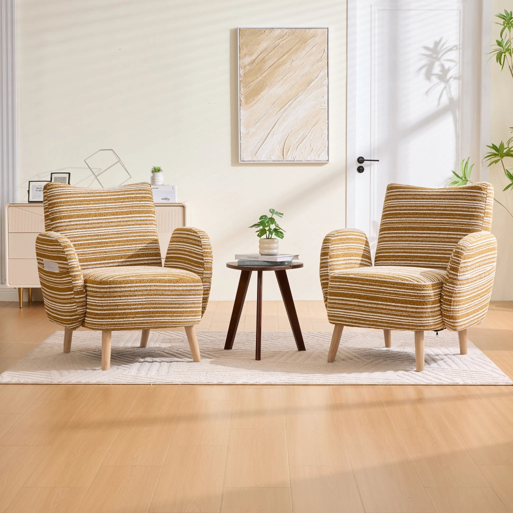 Poltrona da Lettura con Tasca Laterale Comfort Ergonomico Gambe in Legno Massello in Bouclé Giallo Senape