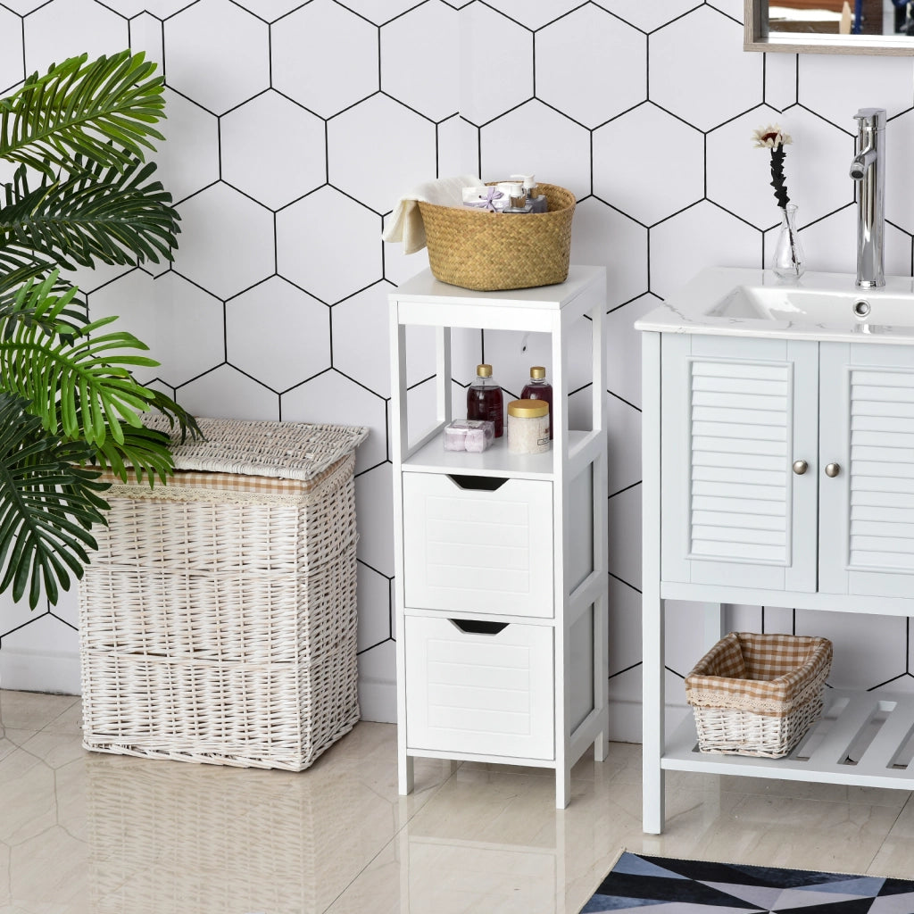 Armadietto Bagno con 2 Cassetti e Ripiano Aperto ¨C zephmum ¨C 30x30x89 cm Bianco