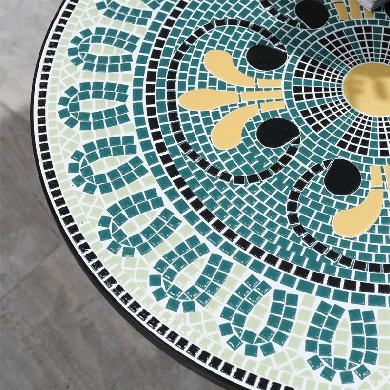 SET DA GIARDINO CON 2 SEDIE PIEGHEVOLI E TAVOLINO A MOSAICO VERDE E GIALLO