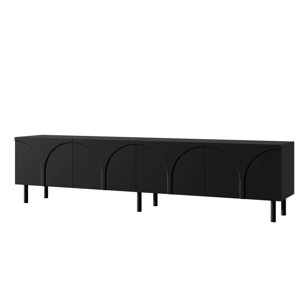 TV-Schrank moderno con 4 porte, 2 vani interni separati, struttura in PB e MDF, finitura nera