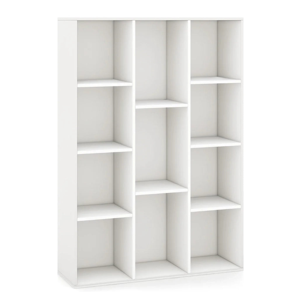 Libreria moderna a giorno da 11 cubi 74 x 24 x 106 cm multifunzionale con blocco di sicurezza antiribaltamento legno bianco 20_0020167