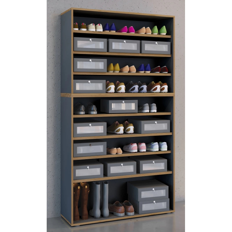 Super Scarpiera Legno H183 L100 P33 cm Armadio Porta Scarpe Salvaspazio con Ripiani Regolabili Colore Antracite