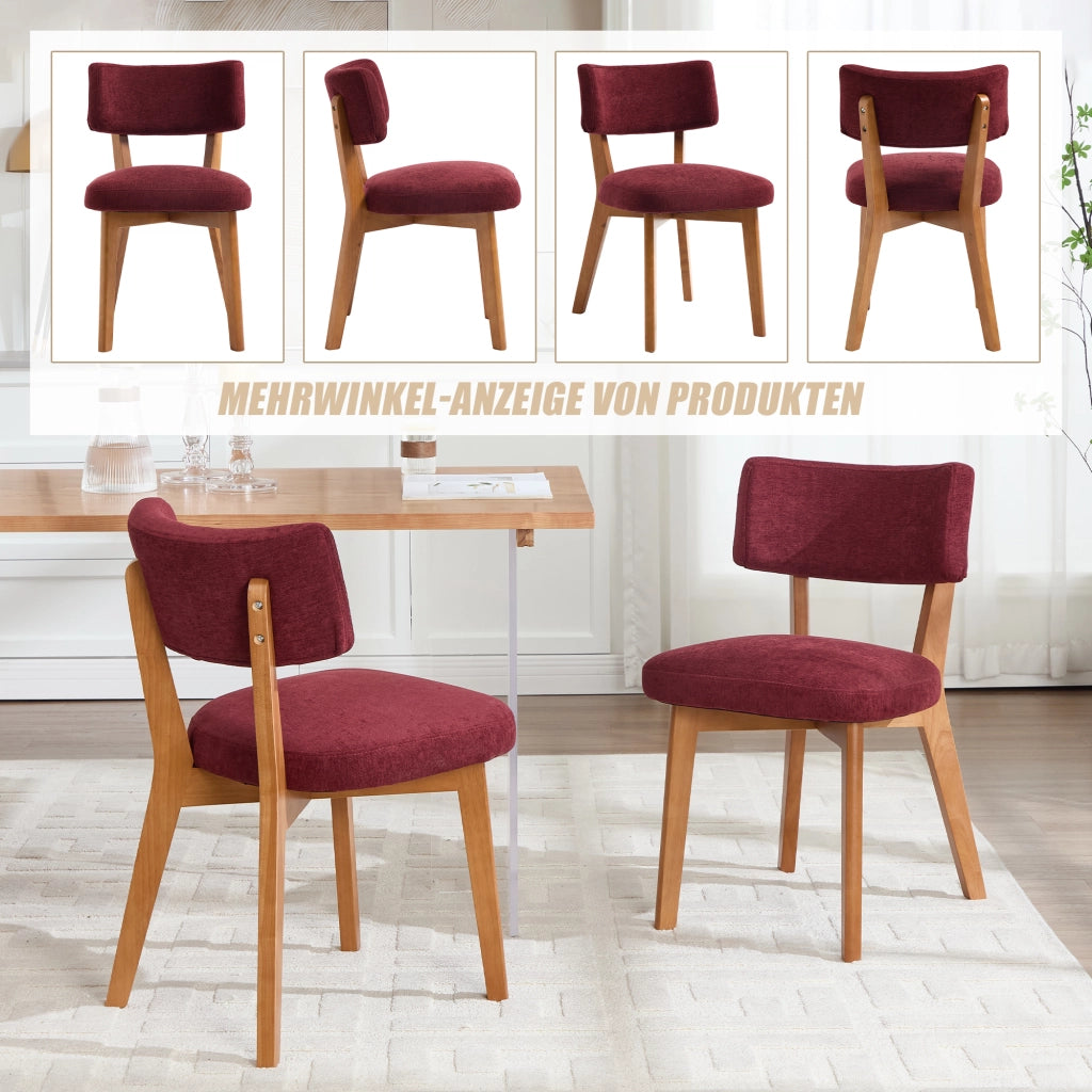 Chaise da pranzo in legno massiccio con seduta imbottita e schienale ergonomico bordeaux 54,5 × 47 × 77 cm