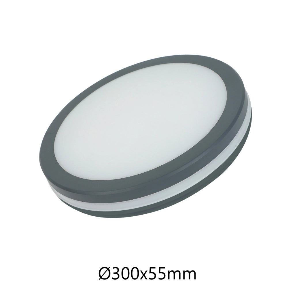 Alcapower Plafoniera LED Rotonda 24W IP54 IK08 CCT Selezionabile 3000K-4000K-6500K 2400lm Grigio, Lampada da Soffitto ad Alta Efficienza Energetica