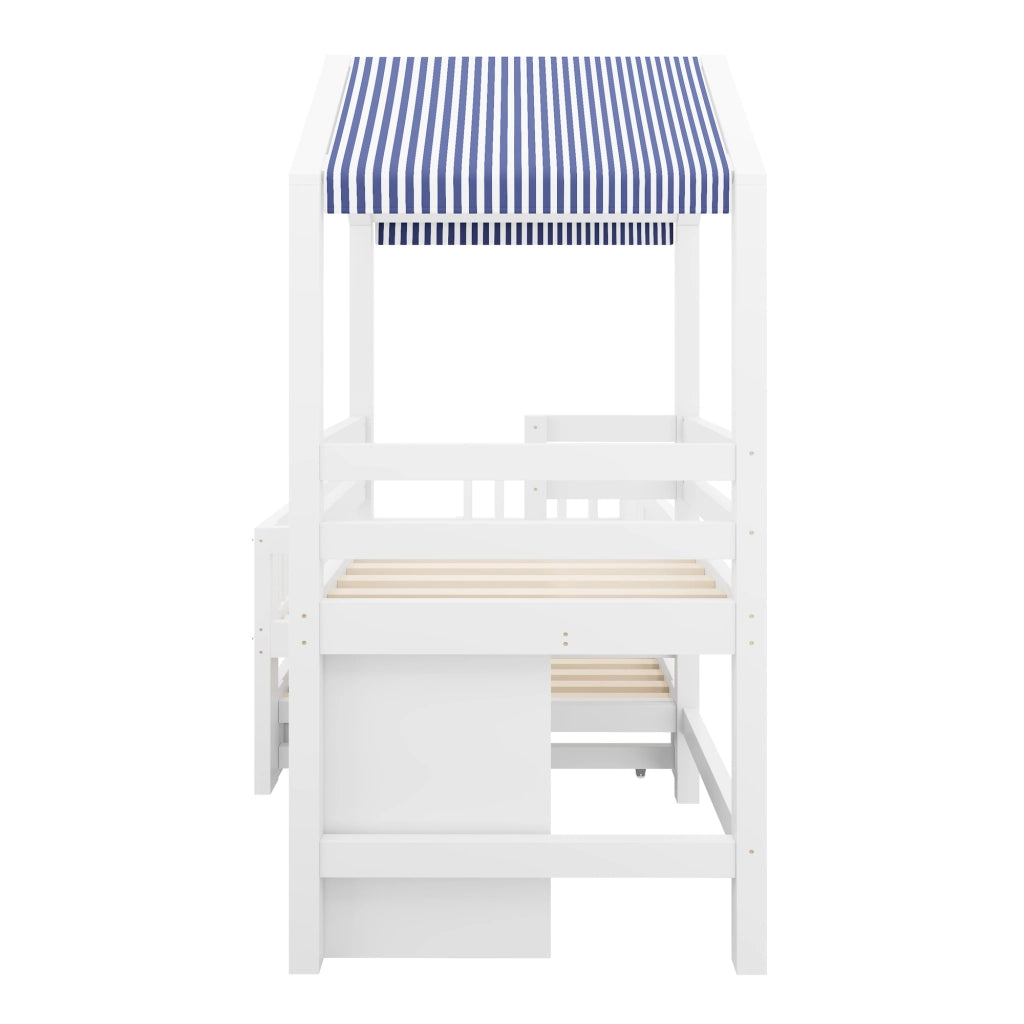 Letto a castello bambino 90×200 cm e 90×190 cm con scala laterale e cassetti; senza materasso; bianco