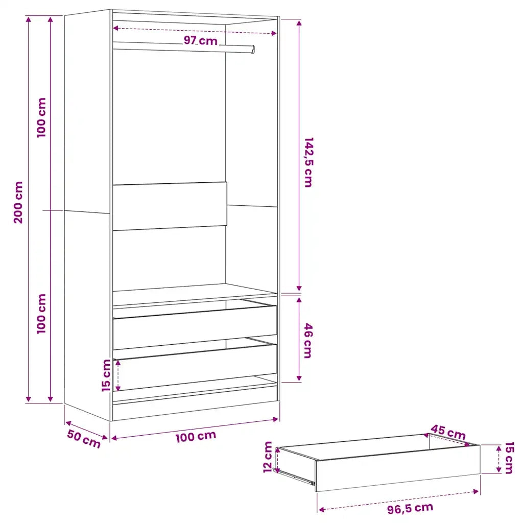 Armadio Grigio Cemento 100x50x200 cm in Legno Multistrato CFW6269962