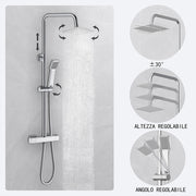 Kit doccia con miscelatore termostatico, soffione quadrato 20x20cm, doccetta quadrata 22x6.4cm, colonna doccia regolabile 72-120cm, cromo
