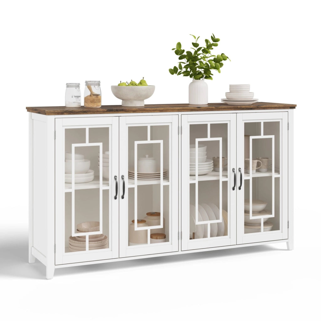Credenza 160x40x86 cm con ampio spazio contenitivo e ante in vetro; MDF; bianco