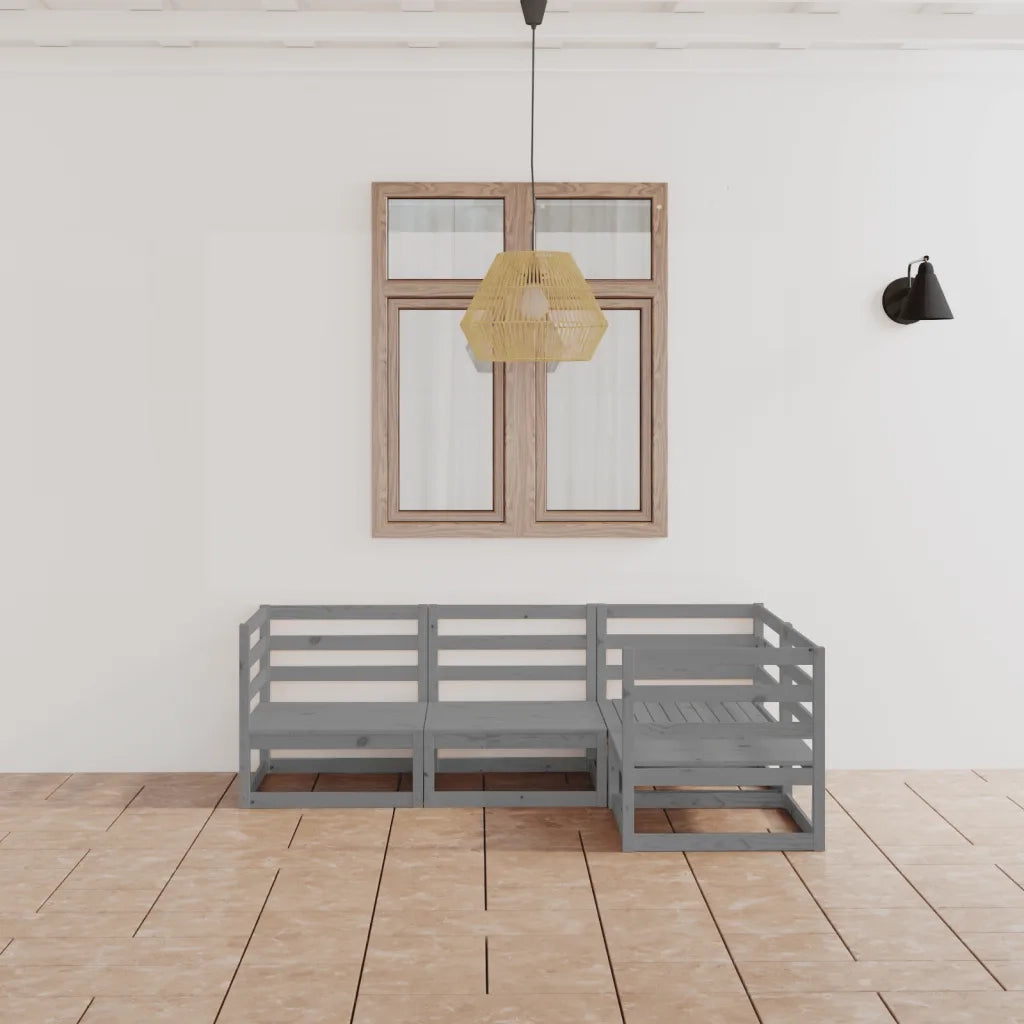 Set Divani da Giardino 4 pz | Set Salotto da Giardino Grigio in Legno Massello di Pino