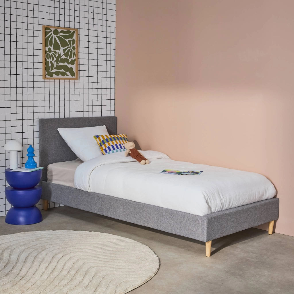 Struttura letto con rete a doghe e testiera 90x190cm, tessuto
