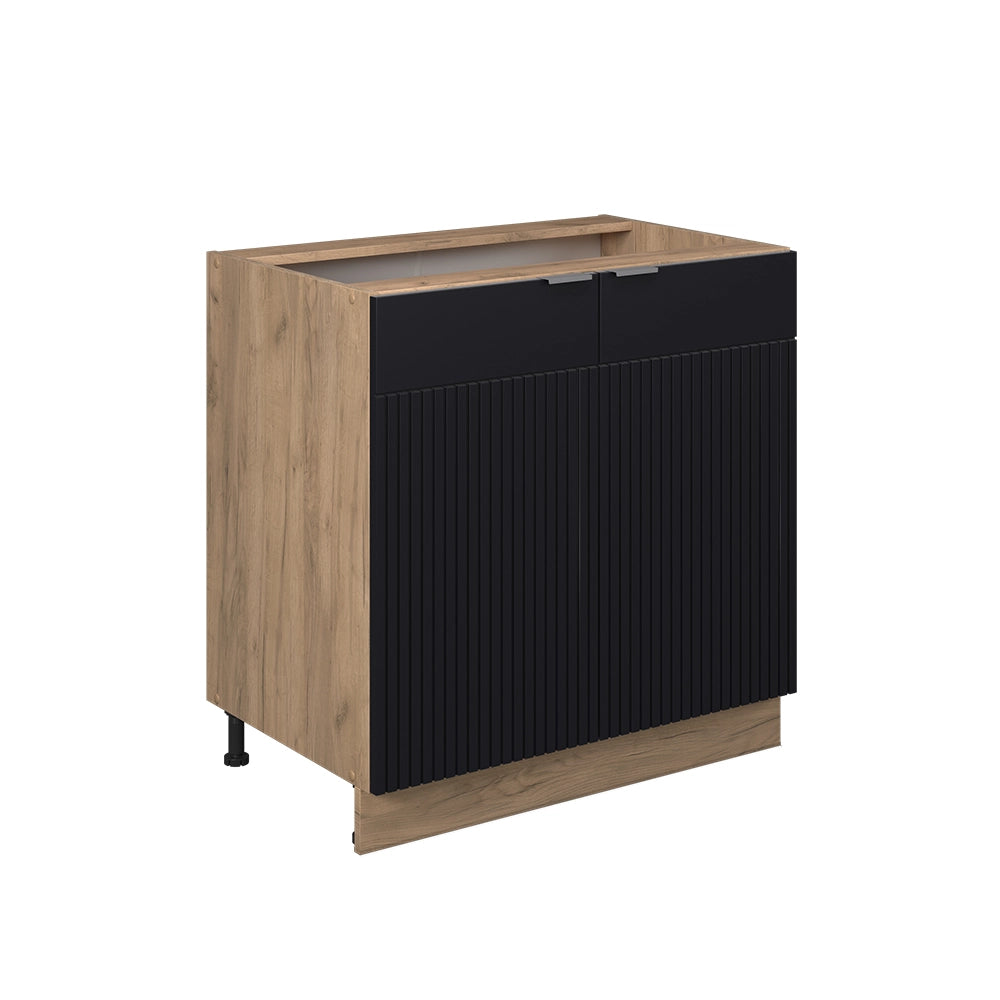 Mobiletto base cucina Fame-Line Nero rigato/Rovere dorato 80 cm con ripiano, senza piano di lavoro Vicco