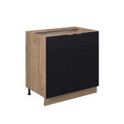 Mobiletto base cucina Fame-Line Nero rigato/Rovere dorato 80 cm con ripiano, senza piano di lavoro Vicco