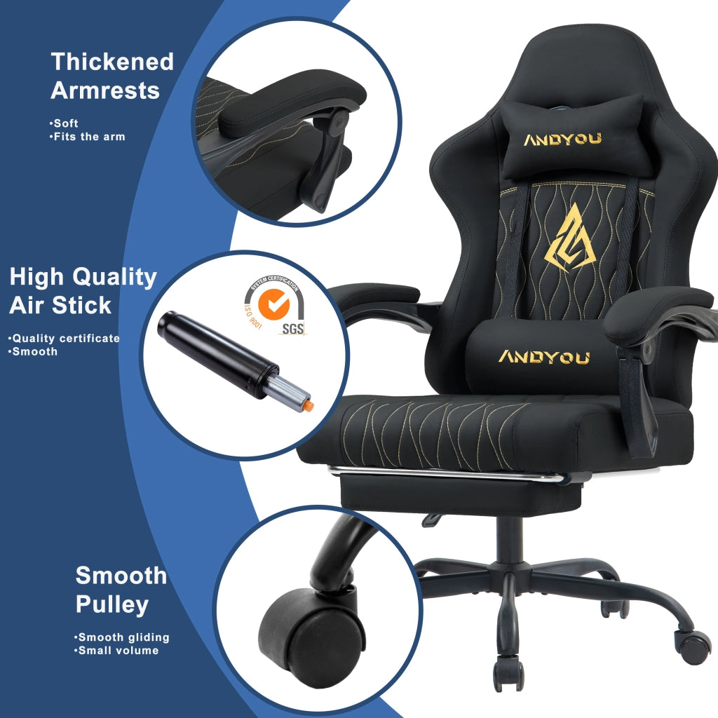Sedia da Gaming con Poggiapiedi ¨C Zephmum ¨C Nero, Pelle Sintetica