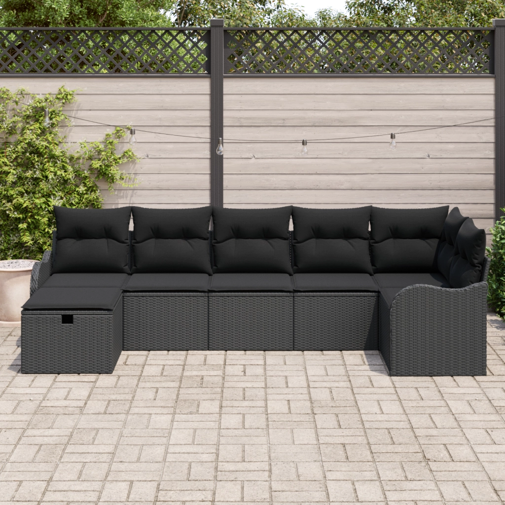Set di Divani da Giardino  con Cuscini Nero Polirattan
