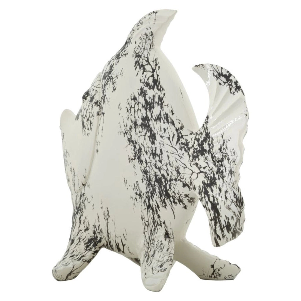 Scultura decorativa a forma di pesce in poliresina bianco e nero