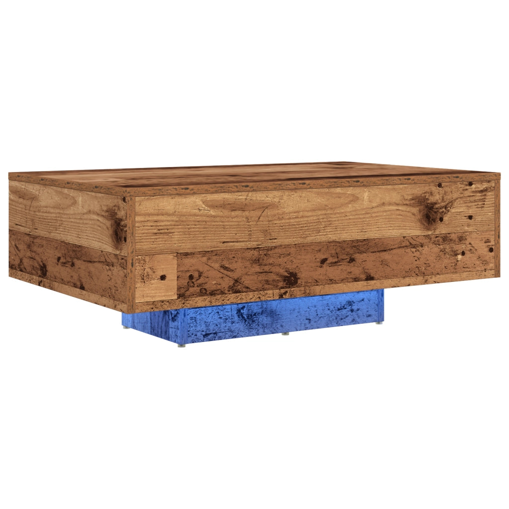 Tavolino da caffÃ¨  con luci LED in legno antico 85x55x31 cm