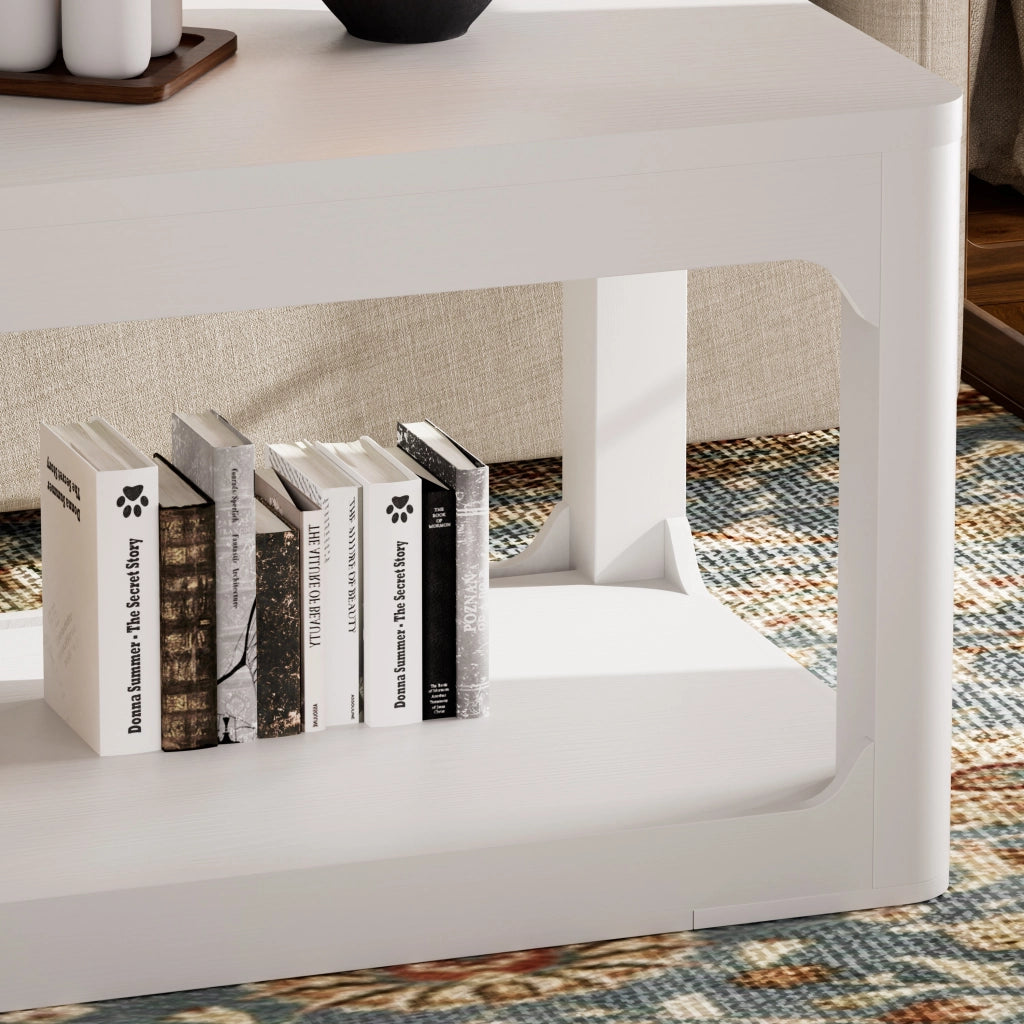 Tavolino da caffè con 2 ripiani - per soggiorno - in MDF - 100×50×44.5 cm - bianco