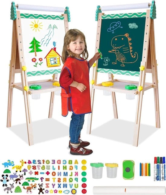 Tavolo da disegno per bambini con pannelli di vetro e lettere e numeri per bambini e bambini in età prescolare - strisce verdi