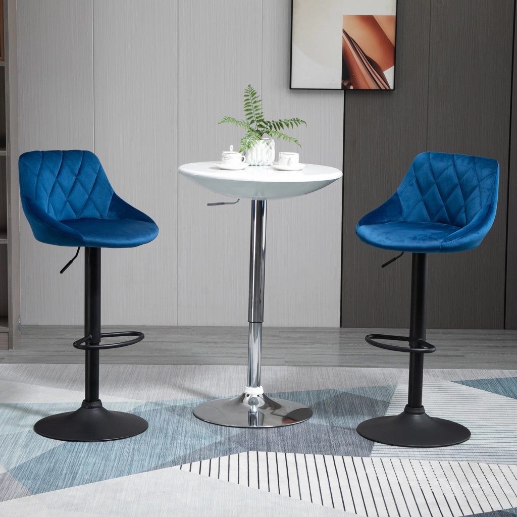 Sgabello da Cucina con Schienale ¨C zephmum ¨C Blu, Velluto, Metallo, 46x48x83-104cm