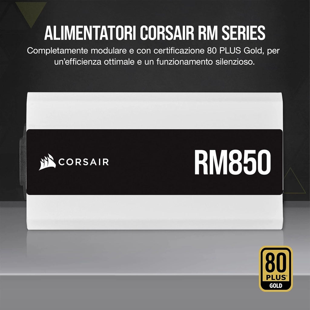 RM850 (2021), RM Serie, 850 Watt, Alimentatore ATX Interamente Modulare (Connettori EPS12V Tre, Bassa Rumorosità, Modalità Zero RPM, Condensatori con Rating a 105 ºC) Bianco