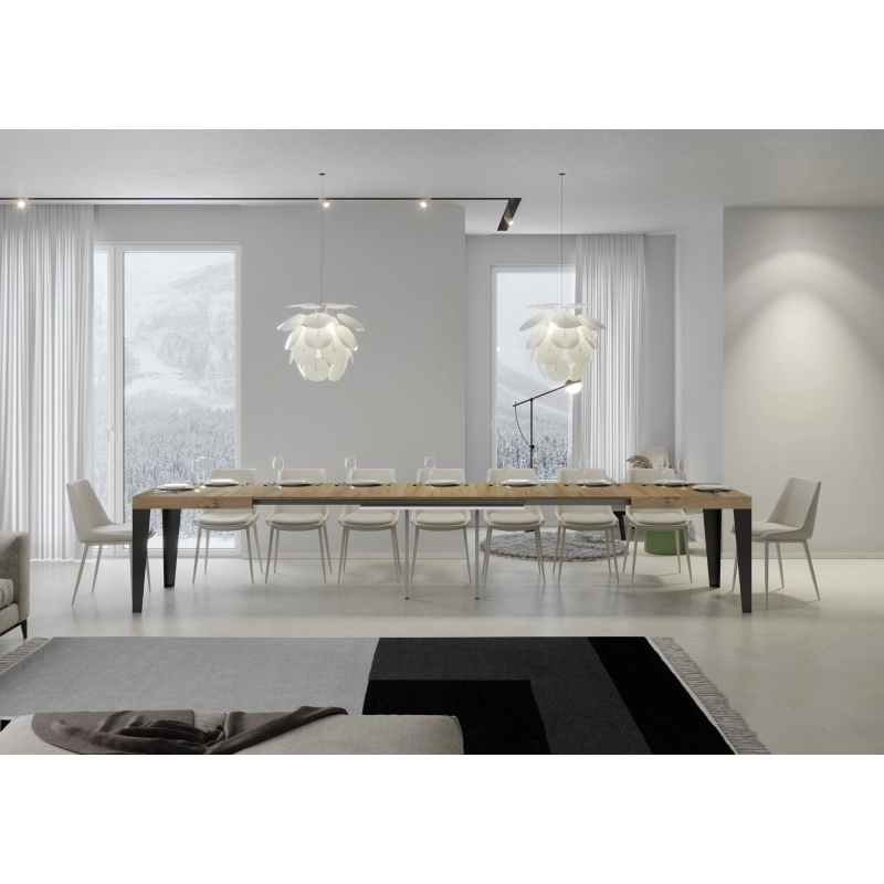 Tavolo allungabile 90x160/420 cm Flame telaio Antracite - Quercia Natura