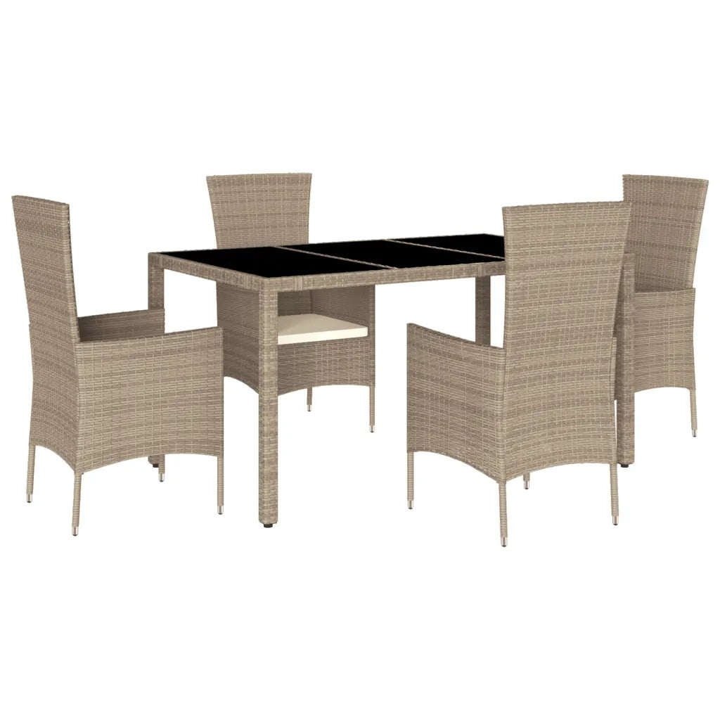 Set da Pranzo da Giardino 5 pz con Cuscini Beige in Polyrattancod mxl 89688