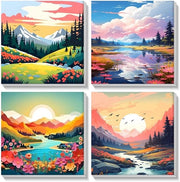 Kit di pittura per acquerelli con cornice - Paesaggio - Set di pittura ad olio per adulti e bambini - Kit DIY - Incluso pennelli e vernici - Kit di pittura