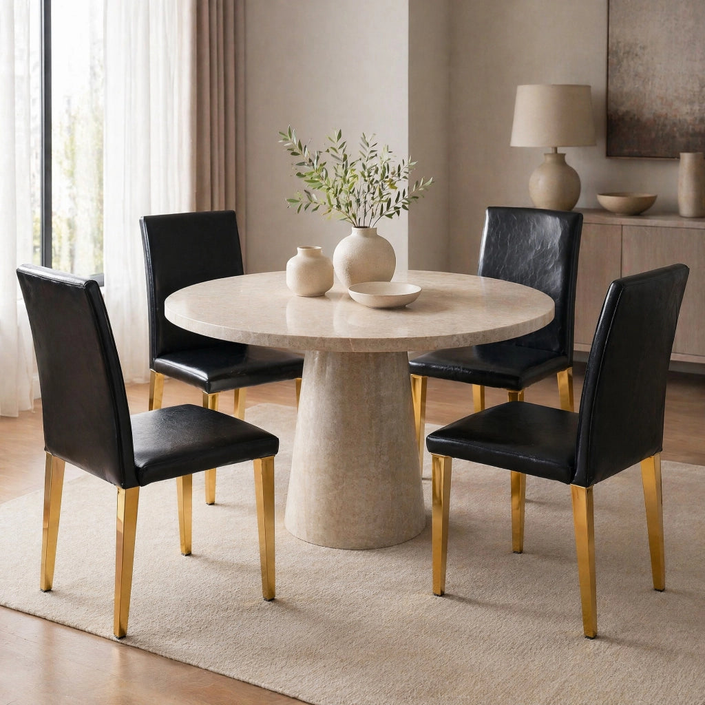 Set di 4 Sedie da Pranzo con Schienale Ergonomico in PU Nero e Metallo Oro
